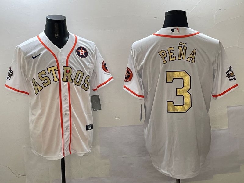 Men Houston Astros #3 Pena White Gold Game 2025 Nike MLB Jersey style 5